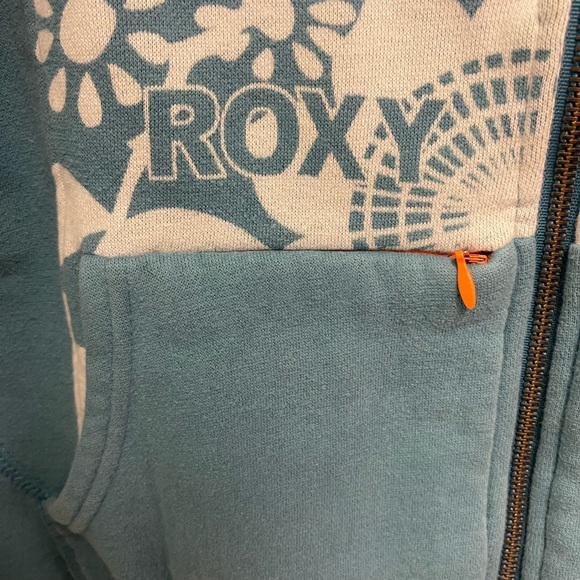 Roxy Teal Floral Sherpa-Lined Hoodie with Orange Drawstrings - Picture 4 of 10